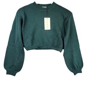 Atoir The Storm Knit Cropped Sweater Womens S/8 Atlantic Green Wool Crew Neck